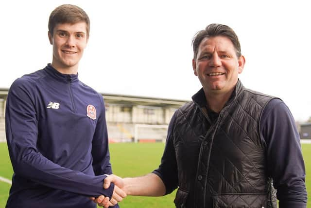 AFC Fylde's new signing Adam Long together with head coach Chris Beech Picture: AFC Fylde