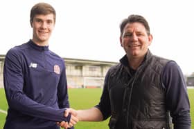 AFC Fylde's new signing Adam Long together with head coach Chris Beech Picture: AFC Fylde