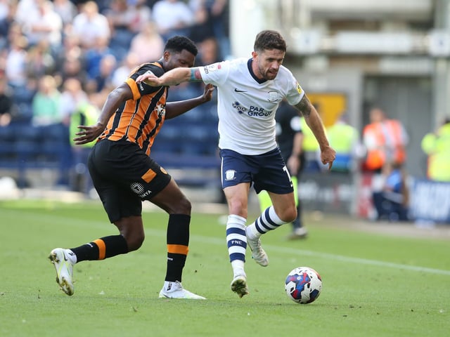 Preston North End's Robbie Brady holds off the challenge from Hull City's Benjamin Tetteh 

The EFL Sky Bet Championship - Preston North End v Hull City - Saturday 6th August 2022 - Deepdale - Preston