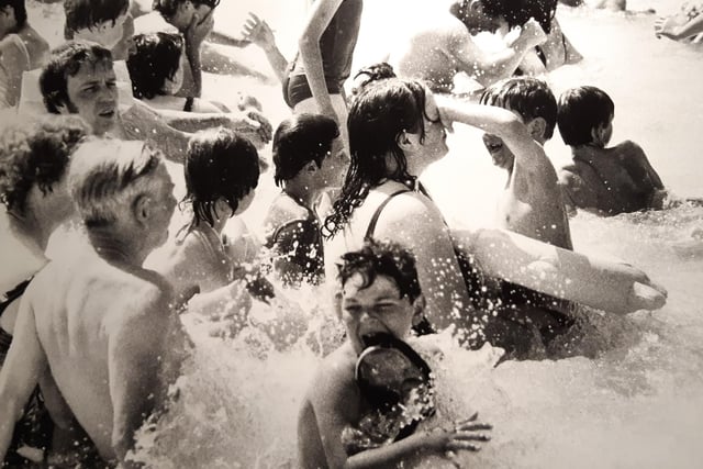 Families in the wave pool in 1987