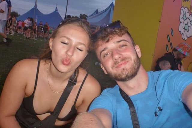 Harrison with his girlfriend Anya who was also involved in the collision. His family have said his last actions on this earth saved her life