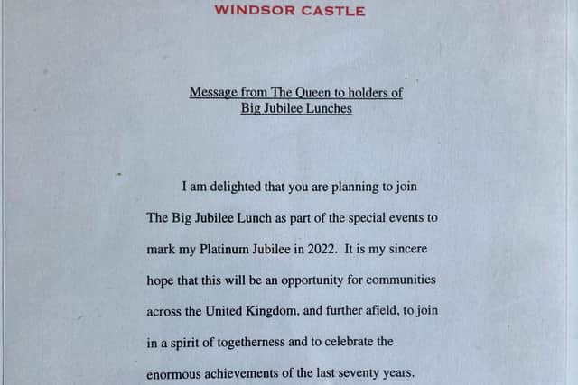 Ryan Gerrard's letter from the Queen to send best wishes for his street party in Carleton for the Queen’s Platinum Jubilee