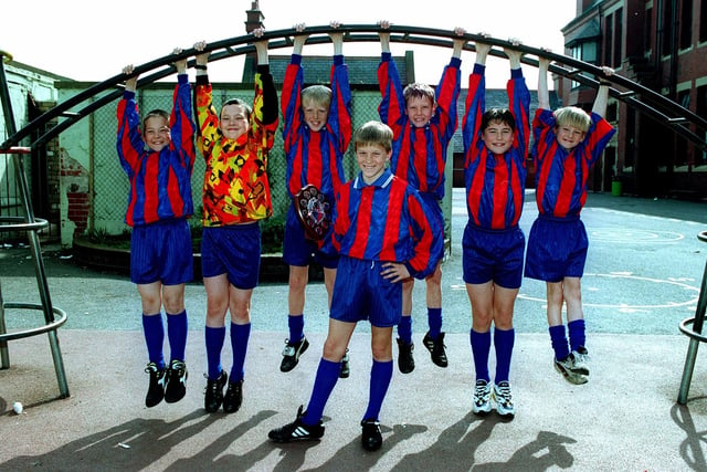 Devonshire Road Junior School 5-a-side squad, winners of the Blackpool and The Fylde College Primary Schools Tournament, 1997. From left, Michael Brown, Stuart Alcock, Liam Larkin, Shane McLeod, Lee Diss and Ryan Lowe with captain Ben Smith at the front
