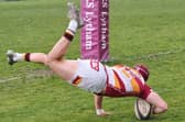 Fylde RFC's Ben Turner touches down during Saturday's defeat against Sheffield Photo: Chris Farrow/Fylde RFC