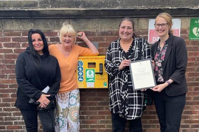 Fleetwood MP Cat Smith (right) with Early Motion Award for fundraisers. from left: Gilly Atkinson, Gill Gallagher and Helen Crane.