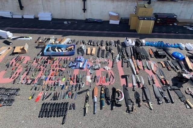 These were just some of the 3,000 bladed weapons seized from Foxhall Market near Central Pier in Blackpool after a police raid on Monday (July 4)