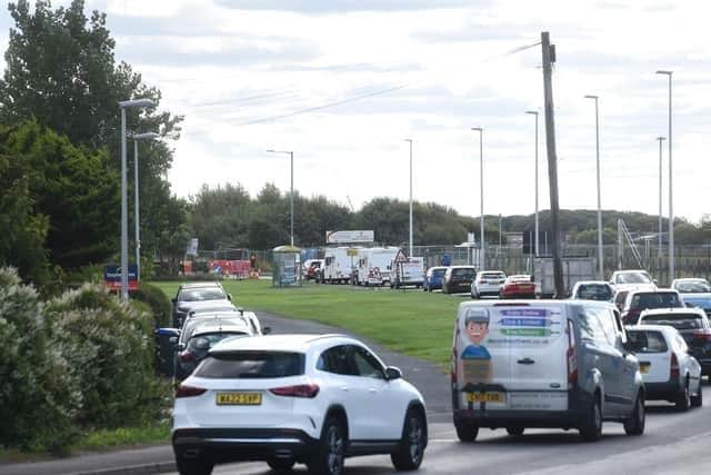 Traffic queuing on Common Edge Road in September