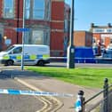 The crime scene in Hartlepool on Sunday after a man was arrested on suspicion of murder and attempted murder 