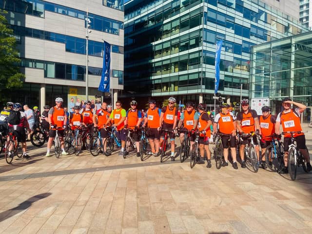 A team of novice cyclists raised £2,315 for Counselling in the Community by completing the Manchester to Blackpool bike ride on 10 July 2022. The team (pictured) are: Jon Nichol, Chris Pritchard, Jonathan Abbott-Hull, Paul Moran, Dave Crowther, Nathan Gourley, Danny Smith, Stuart Andrew Bell, David Orourke, Andrew Calderbank, Gareth ImtheMessiah Roberts, Peter Cunday, Neil Wright, Angela Cruse, Philip Longfils, Sean Taylor, Paul Onearmedbandit Jinks, Toby Royales, Harvey Smith, Tommy Carney, Ryan Brooks, and Danny B Barrot.