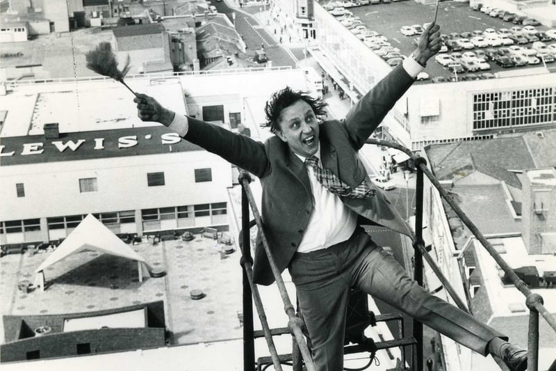 Ken Dodd on Blackpool Tower in the early 1970s