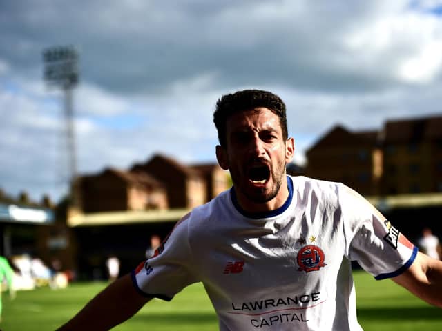 Jon Ustabasi celebrates his goal against Southend (Picture: Steve McLellan)