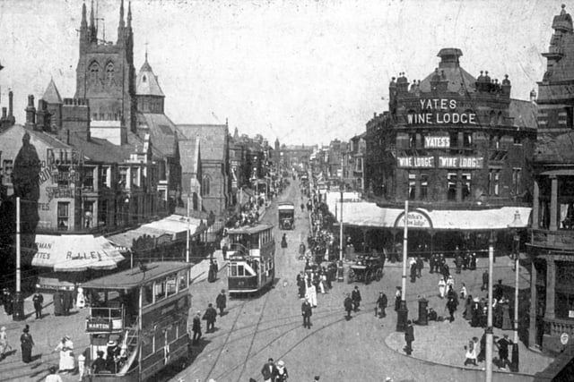 Perhaps Blackpool's most famous watering hole, Yates's Wine Lodge, was already a landmark when this picture of Talbot Square was taken in the early 1900s. It is still so recognisable