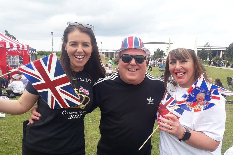 Jade Houghton, Noel Green and Shelley Green enjoy Fleetwood's Coronation fun day in the Marine Gardens. Pictures: Richard Hunt