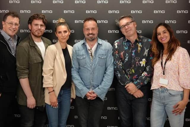 Alfie poses with people from his management, Logan Media Entertainment, and his new record label BMG. Image: mralfieboe on Instagram