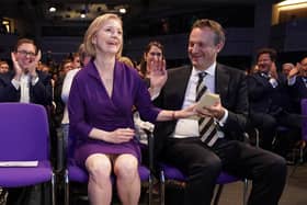 Liz Truss with her husband Hugh O'Leary, at the Queen Elizabeth II Centre in London as it was announced that she is the new Conservative party leader, and will become the next Prime Minister