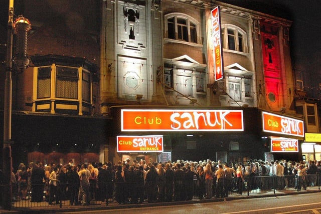 Crowds of clubbers outside on the opening night of Club Sanuk on Blackpool seafront