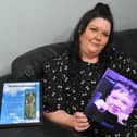Leonnie Clark, with pictures of son Callum. Picture: Neil Cross.