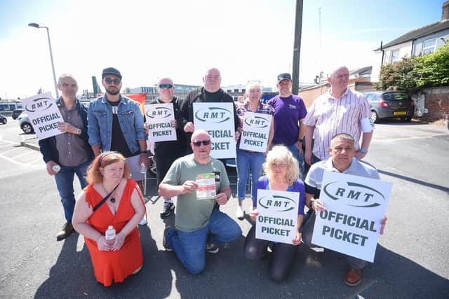 RMT members on the picket line at Blackpool North station