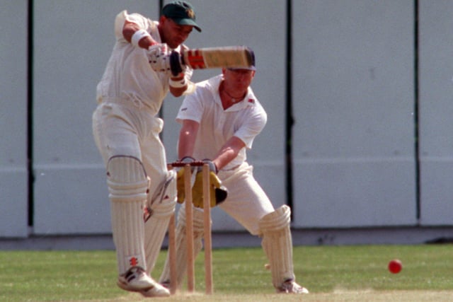 Ashwell Prince in action, professional cricketer at Morecambe in 1999 and 2000