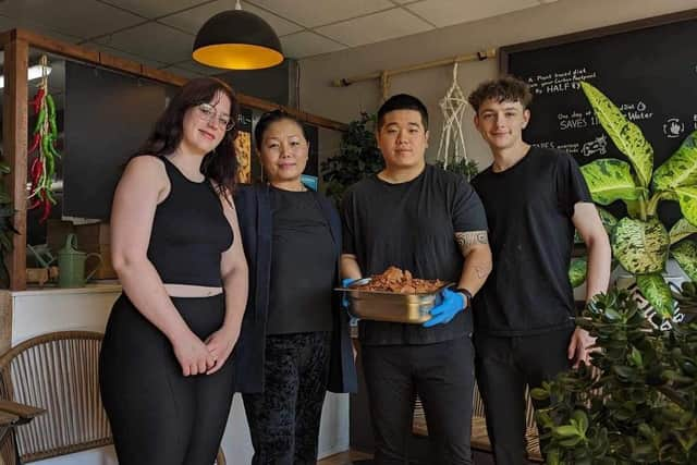 The team at Seitan Hustle - from left, Skye Darwin, Cindy Greenhough, Tony Sun and Declan Coe