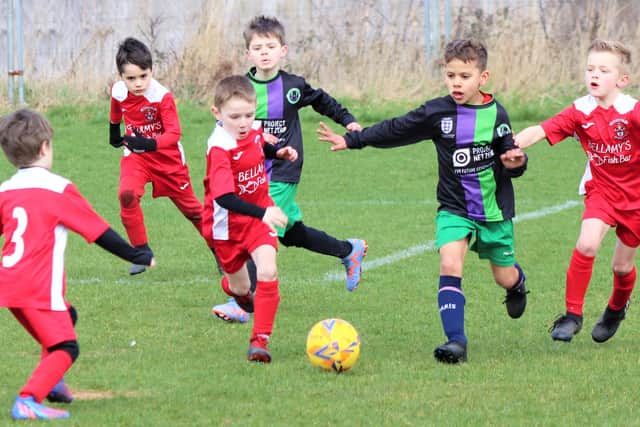 Under-7s Hogan Cup action between Thornton Cleveleys Lions and St Annes Blacks  Picture: B&DYFL
