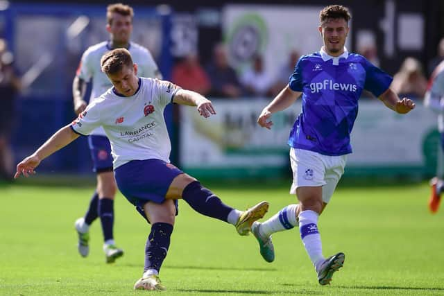 Nick Haughton scores from inside his own half during AFC Fylde's defeat at Wealdstone Picture: Steve McLellan