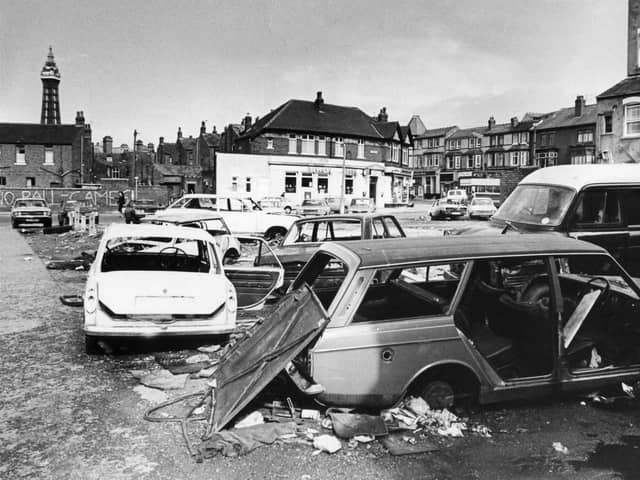 This was Erdington Road at Bethesda Square in 1982 when derelict cars and vans attracted vandals