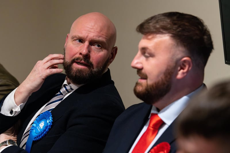 David Jones, Conservative, and Chris Webb, Labour, share a word at the Hustings event for all of the Blackpool South election candidates held at Blackpool Cricket Club. Photo: Kelvin Lister-Stuttard