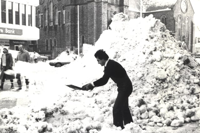 Diamond Digger- Stewart Fink of Finks jewellers, Church Street, Blackpool clears a way for customers, 1981