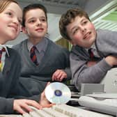 St Bernadettes RC Primary School pupils Elizabeth Higgins, Patric Gilbert and Daniel Beckett, 1999