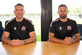 AFC Fylde assistant boss Alex Kenyon (left) and head coach Craig Mahon (right) Photo: AFC Fylde