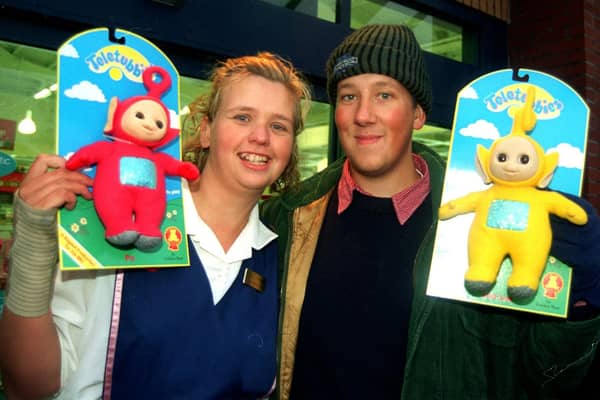 Morag and Ian Leadbeater, of the Miller Arms, had managed to grab their own Teletubbies after queueing all night at Mothercare World in Preston, 1997