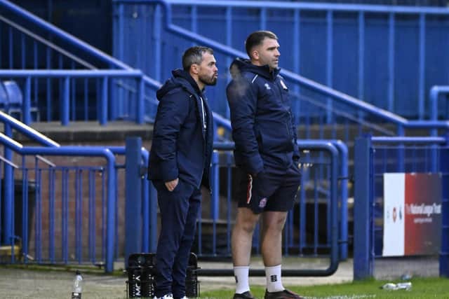 AFC Fylde head coach Craig Mahon and his assistant, former Morecambe midfielder Alex Kenyon claimed the National League North tile Photo: Steve McLellan