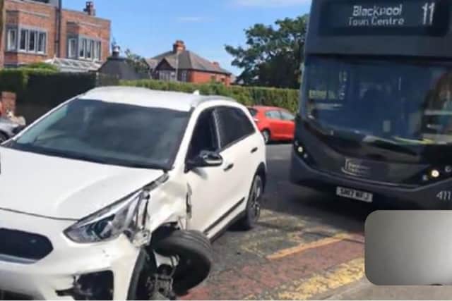 A 49-year-old man was arrested after a crash involving a car and a bus in Lytham Road, Blackpool on Monday afternoon (June 26)