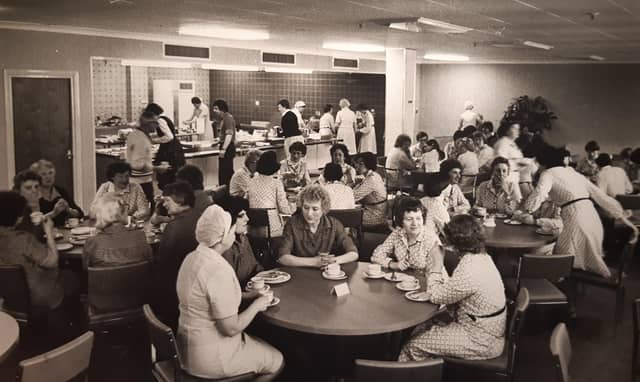 M&S staff canteen in 1980. Pity the prices for a working lunch weren't the same these days - a three course meal was 10p