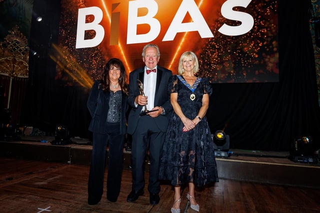 Sir Bill Beaumont with chamber president Jane Cole and chief executive Babs Murphy