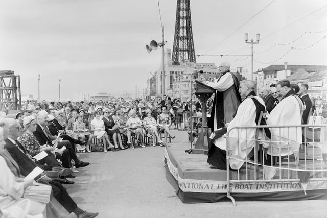 The Bishop of Blackburn, Dr C R Claxton, speaking at the Blackpool Royal Lifeboat Institution centenary service on Blackpool Promenade
