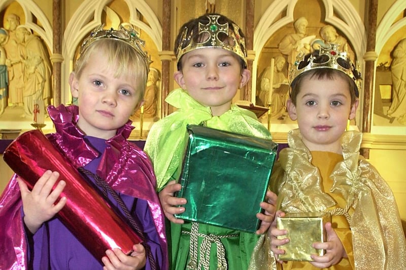 Nativity at St Joseph's Catholic Primary School in Wesham. The Three Kings L-R: Simon Bunn (5), Liam Tillett (6) and five year-old Thomas Thain, 2001