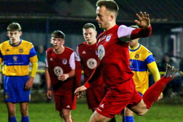 Dan Gray scores Squires Gate's winning goal Picture: Ian Moore