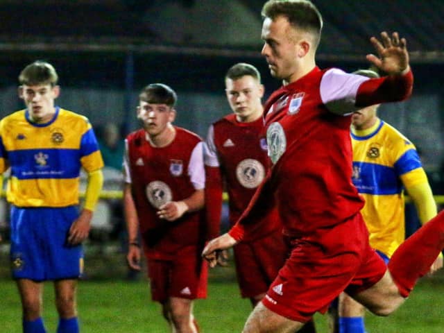 Dan Gray scores Squires Gate's winning goal Picture: Ian Moore