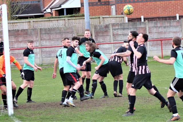 Cup action between Inter Halfway House and Carleton Athletic  Picture: KAREN TEBBUTT