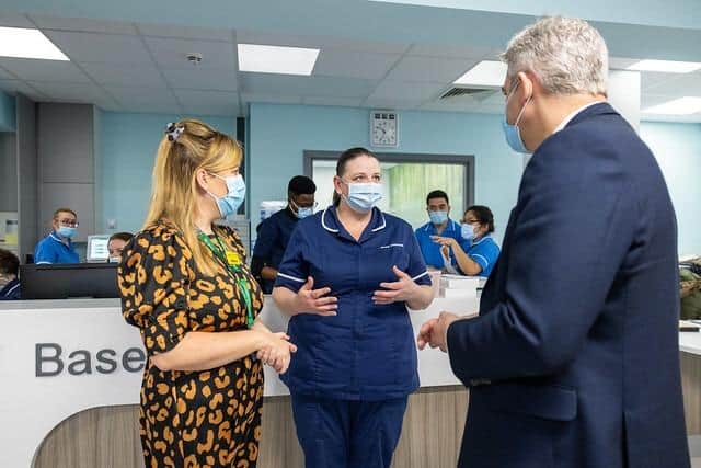 Health minister Steve Barclay speaking to staff at Blackpool Victoria Hospital