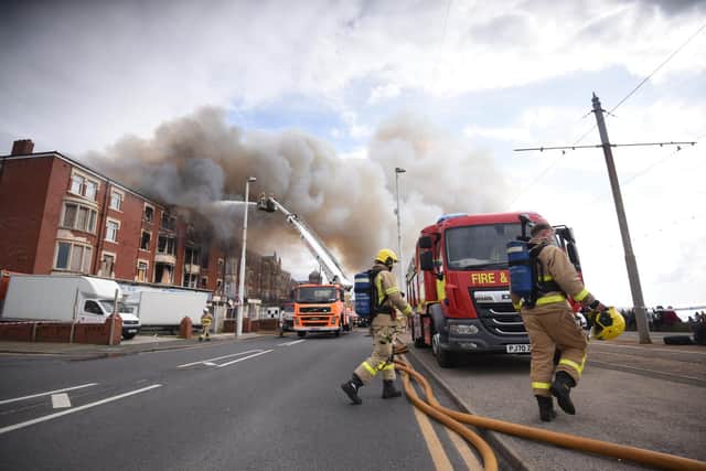 Firefighters tackle a blaze at the derelict New HacKetts Hotel in Queen's Promenade, Blackpool on Monday, April 24