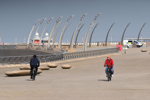 A deserted seafront in Blackpool