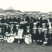 The Fleetwood Sea Cadet Band at Old Highbury Football Ground with Drum Major Steve Hanvey and bandmaster Dennis Archbold