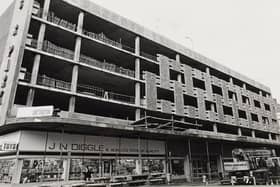 Albert Road multi-storey car park in 1985 begins to come down. The old car park was built in 1964