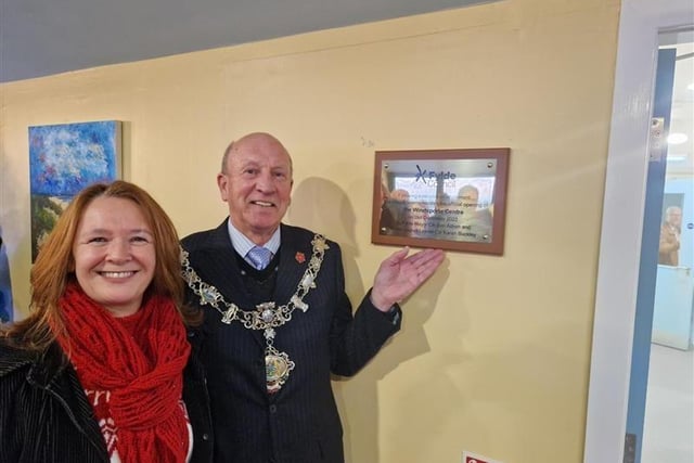 Fylde Council leader Coun Karen Buckley and Fylde mayor Coun Ben Aitken unveil the plaque at the opening ceremony.