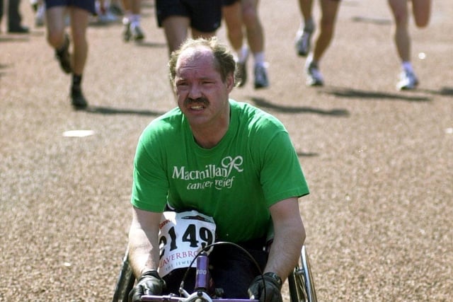 The first wheelchair competitor to cross the finishing line in 2000.