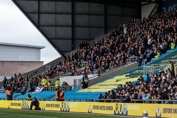 Blackpool supporters made the trip to the Kassam Stadium for the game against Oxford United.