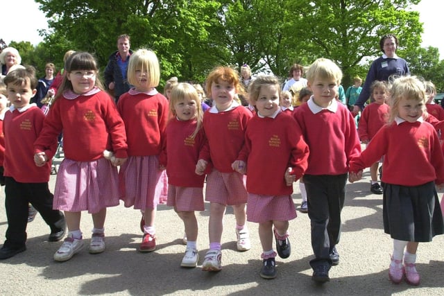 Sponsored toddle around Blackpool Zoo, to raise money for Barnados. Children from Manor Nursery School lead off